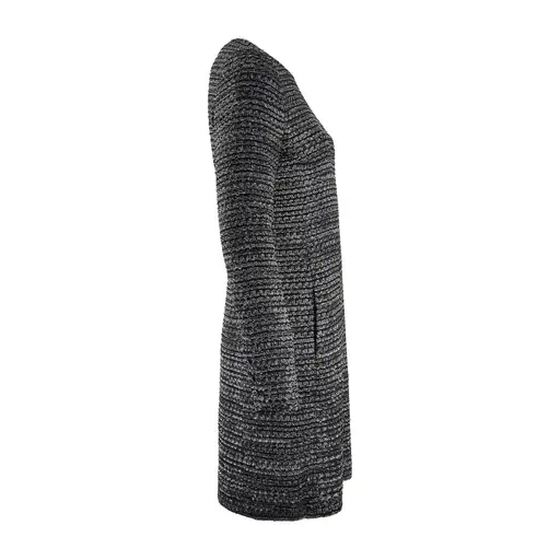 2012 Chanel Charcoal Grey Metallic Tweed Dress with Geode Buttons
