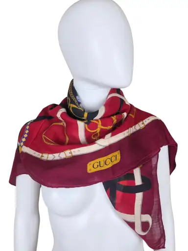 Gucci Foulard Vintage con Motivi Equestri Bordeaux