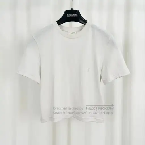YSL Summer White Cotton Embroidered Logo T-Shirt .