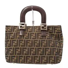 Fendi Zucca Brown Tote Bag Leather Top Handle Womens Italy AB Vintage Spacious