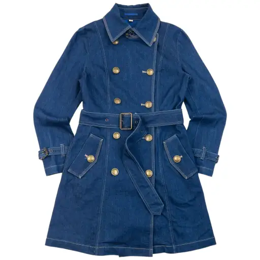 Vintage 2000s Burberry Blue Label Belt Waist Denim Trench Jacket Womens Size S