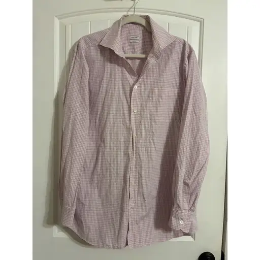 Luciano Barbera  Men's Long Sleeve Dress Shirt Pink Blue Plaid Size XL