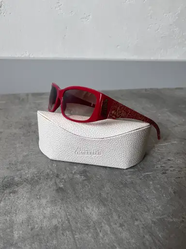 2000s Jean Paul Gaultier SJP500 Hawaiian Print Sunglasses Red Unisex