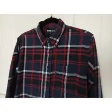 Vintage Michiko Koshino London Button Shirt Mens L Long Sleeve Flannel Plaid Red