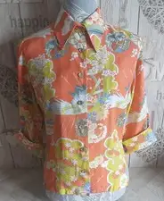 Yen Jeans by Michiko Koshino Women's UK 14 Japanese Print Peach 3/4 Sleeve Shirt