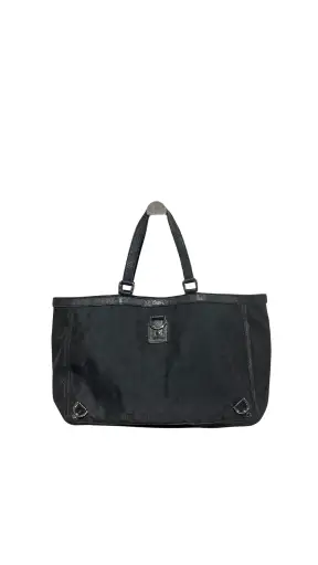 Gucci Vintage 2000s Abbey D Ring Tote Bag Black GG Monogram Canvas Leather Trim Silver Tone Hardware