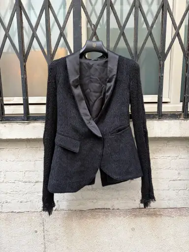 (On Hold) IF SIX WAS NINE - JK Slit angora wool blazer jacket with knitted sleeves