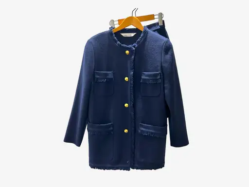 Miss Chloe Navy Blue 100% Wool  Knit Tweed Blazer and Skirt Set