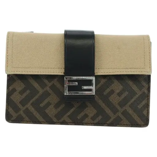 Fendi Baguette Zucca Canvas With Leather Brown Canvas Handbag (Pre-Owned)