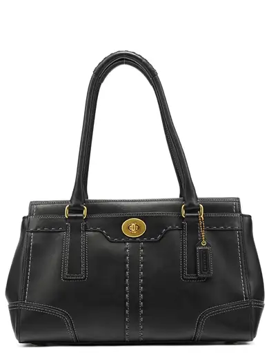 11547 Black Leather Turnlock Tote Bag