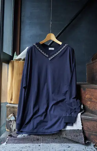 90s Gianni Versace V-Neck Oversized Cotton Long-Sleeve T-Shirt