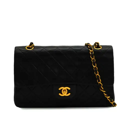 VINTAGE CHANEL CLASSIC FLAP MEDIUM CHAIN SHOULDER BAG BLACK LAMB SKIN GOLD HARDWARE 90347156