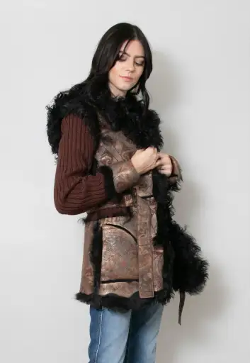 🎱 ROBERTO CAVALLI Leather Jacket Coat Shearling Wool Fur