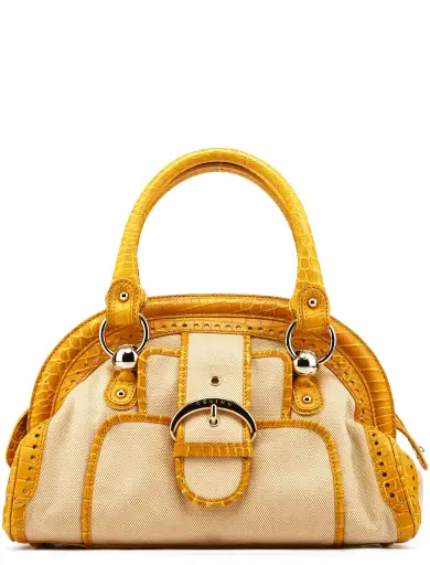 Beige Yellow Croc Embossed Tote Bag