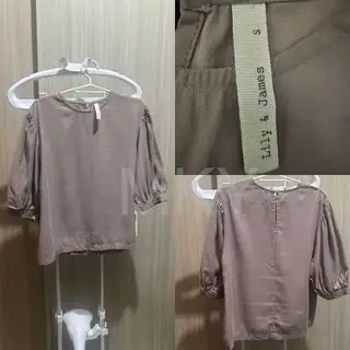 Preloved Lily & James Taupe Puff Sleeve Top
