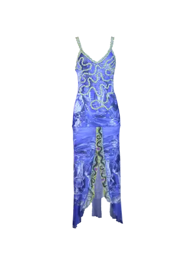 S/s 1998 Blue Printed Dress with Front Slit
