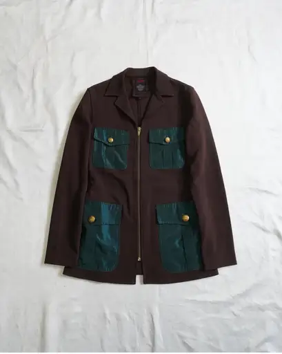 "jean paul gaultier CLASSIQUE"brown mid-length jacket with dark green pockets