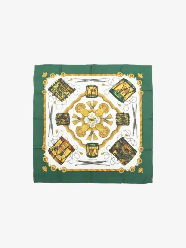 Green and white Carré 90 Les Tambours scarf