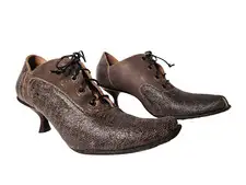 CYDWOQ Vintage Textured 2 Tone Shiny Leather Lace Up Ankle Shoes Victorian 37 7