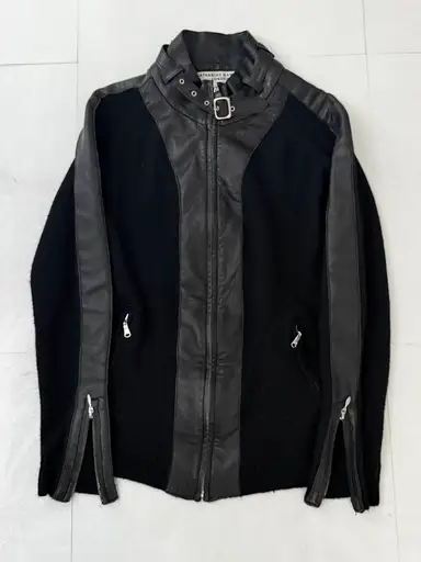 "KATHARINE HAMNETT LONDON"leather&knit mix material jacket