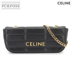 【新品同様】 セリーヌ CELINE マトラッセ モノクローム チェーン ショルダー バッグ レザー ブラック 111843EPZ ゴールド 金具 Chain shoulder bag 【中古】