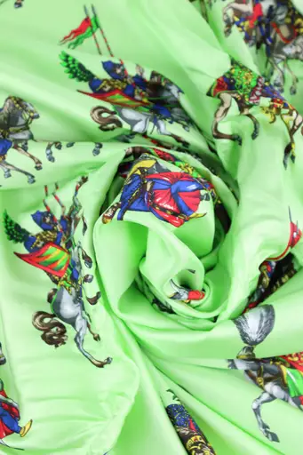 Silk scarf mint green equestrian print