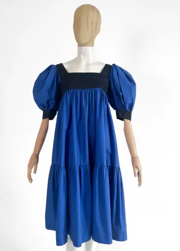 1970s Yves Saint Laurent Rive Gauche Blue Color Block Dress