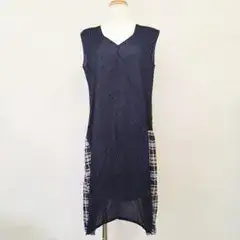 PLEATS PLEASE ノースリーブ ワンピース チェック 切替 薄手