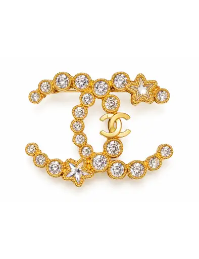 Chanel CC Gold-tone Rhinestone Brooch