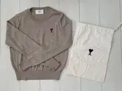 【美品】AMI PARIS アミパリス 長袖ニット グレージュ XS ハートロゴ