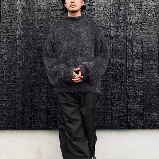 Classic Shaggy Knit Jumper (FUR KNIT) #CHARCOAL [M-P4-KW3]