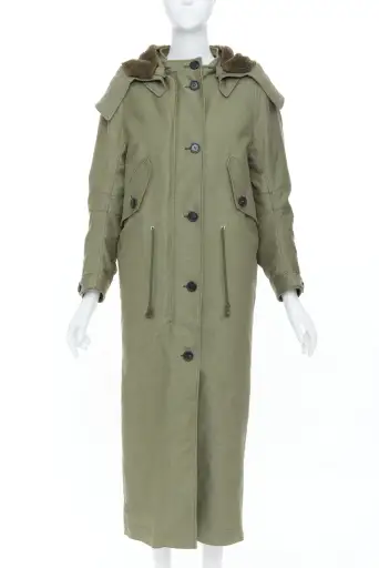PRADA 2023 Runway green military cargo cocoon back long hooded coat IT38XS