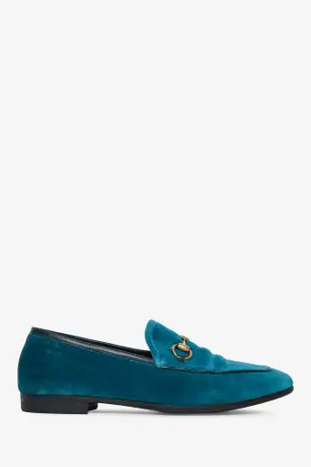 Gucci Turquoise Velvet Jordaan Loafers Size 36