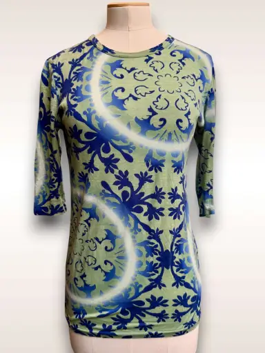 Yohji Yamamoto Top • Printed Green/Blue T-shirt SS 1994