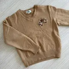 Burberry Vネック ケーブルニット セーター 刺繍 ベージュ S相当