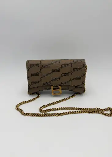 Balenciaga Borsa Hourglass Wallet on Chain Monogramma BB Marrone
