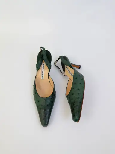 Manolo Blahnik Ostrich Leather Slingbacks 37.5
