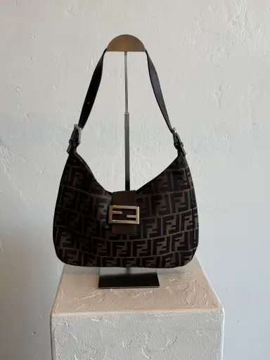 Vintage Fendi Zucca Monogram Canvas Shoulder Bag with Dust Bag