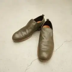 PETROSOLAUM ペトロソラウ hide elastic slip on Nume shrink wax カウ レザー ローファー スリッポン サイズ41 緑 6567Q♪