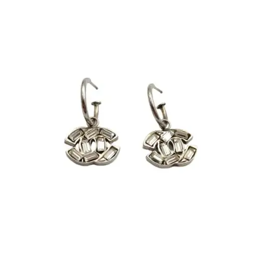 CHANEL Double C Square Diamond Earrings Alloy