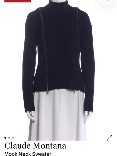 Claude Montana Black Ribbed Mock Neck Sweater with Zip Detail