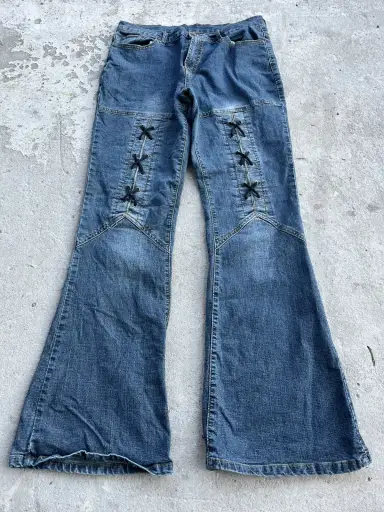 90s Vintage Flared Boot Cut Faded Avant Gard Denim Jeans Y2k