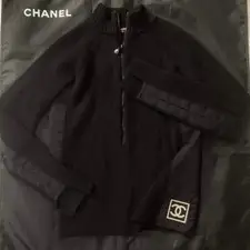 Used Chanel High Neck Knit Sweater Coco Mark Women Size M  Black Color