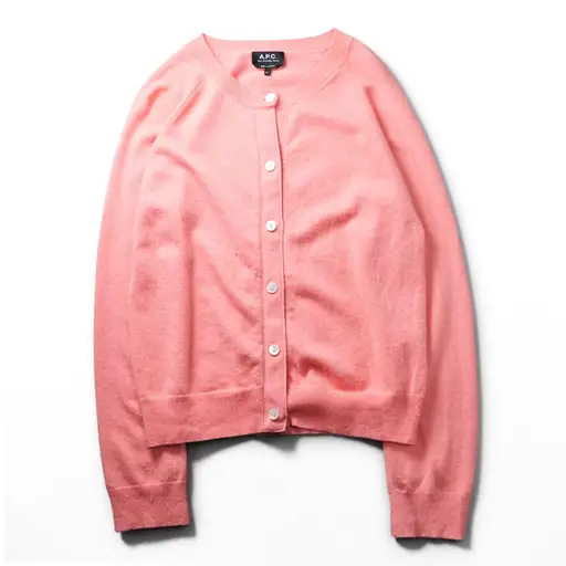 "A.P.C." pure cashmere crew neck knit cardigan "PINK"