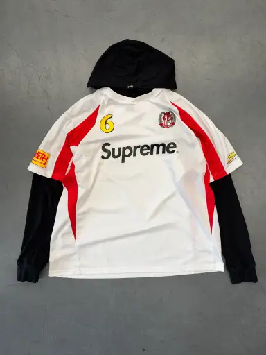 FW23 SUPREME HOODED SOCCER JERSEY - WHITE