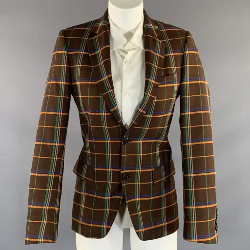 WALTER VAN BEIRENDONCK F/W2021 Chest Size 38 Brown Orange & Green Plaid Sport Coat