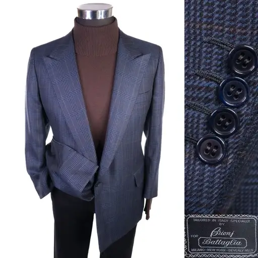 BRIONI Sport Coat Blazer Sz 40XS Plaid Blue Peak Lapels One Button Jacket Italy