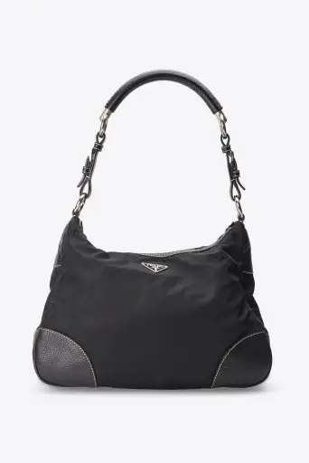 Vintage Prada Black Nylon Shoulder Bag with Contrast Stitching