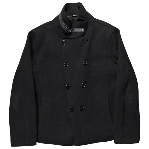 Dirk Bikkembergs Leather Collar Boiled Wool Jacket - AW05
