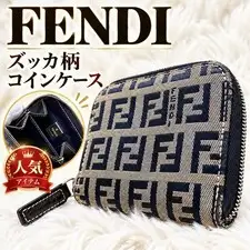 Fendi Zucca Round Zip Coin Case Mini Wallet Canvas Leather Excellent gift